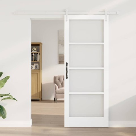 VidaXL Drzwi przesuwne Biały 83 x 211 cm Lite drewno sosnowe i szkło