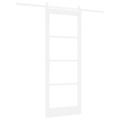 VidaXL Drzwi przesuwne Biały 83 x 211 cm Lite drewno sosnowe i szkło