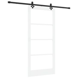 VidaXL Drzwi przesuwne Biały 93 x 202 cm Lite drewno sosnowe i szkło