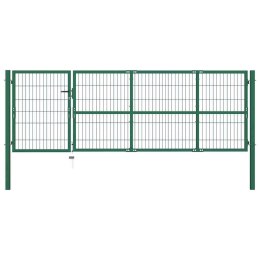 BRAMA OGRODOWA ZE SŁUPKAMI 350X100 CM, STAL, ZIELONA