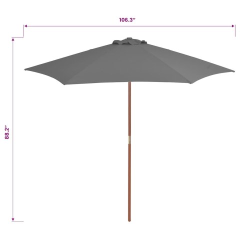 PARASOL OGRODOWY NA DREWNIANYM SŁUPKU 270CM ANTRACYTOWY