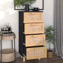 VidaXL Komoda, czarna, 40x30x90 cm, lita sosna i naturalny rattan