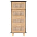 VidaXL Komoda, czarna, 40x30x90 cm, lita sosna i naturalny rattan