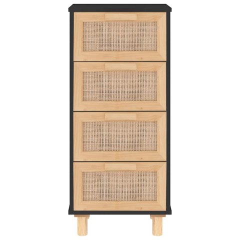 VidaXL Komoda, czarna, 40x30x90 cm, lita sosna i naturalny rattan