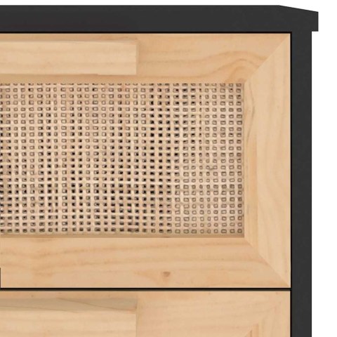 VidaXL Komoda, czarna, 40x30x90 cm, lita sosna i naturalny rattan