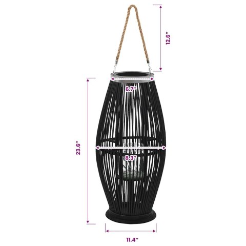 WISZĄCY LAMPION NA ŚWIECE BAMBUSOWY CZARNY 60CM