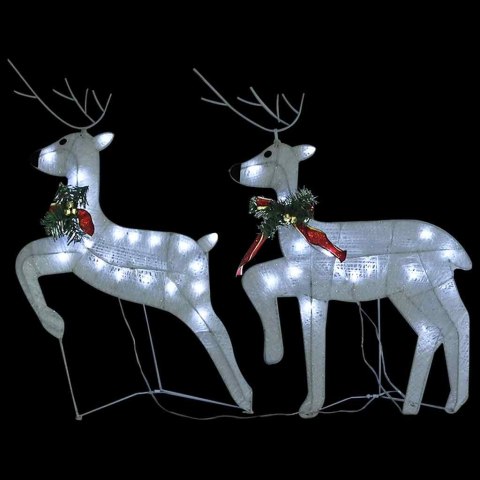 VidaXL Renifery z saniami, dekoracja do ogrodu, 140 diod LED, białe
