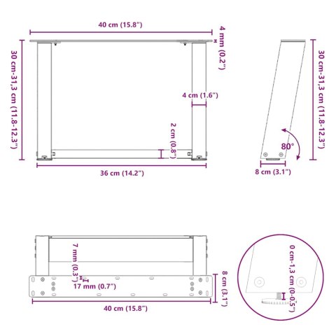 VidaXL Nogi do stolika kawowego w kształcie litery U 2 szt. Czarne 40x(30-31) cm Stal
