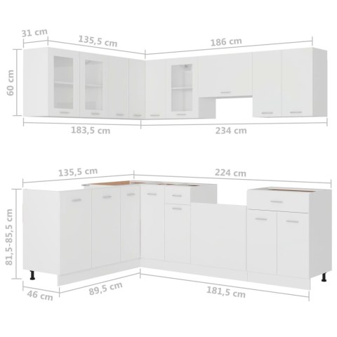 VidaXL 11-cz. zestaw szafek kuchennych, Lyon, biały, płyta wiórowa