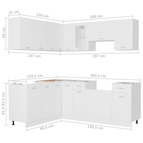 VidaXL 11-cz. zestaw szafek kuchennych, Lyon, biały, płyta wiórowa