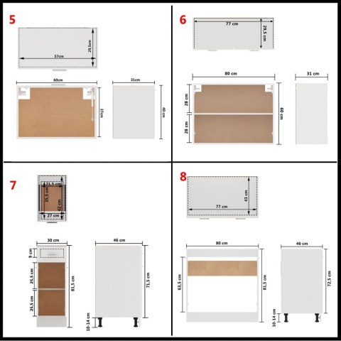 VidaXL 11-cz. zestaw szafek kuchennych, Lyon, biały, płyta wiórowa