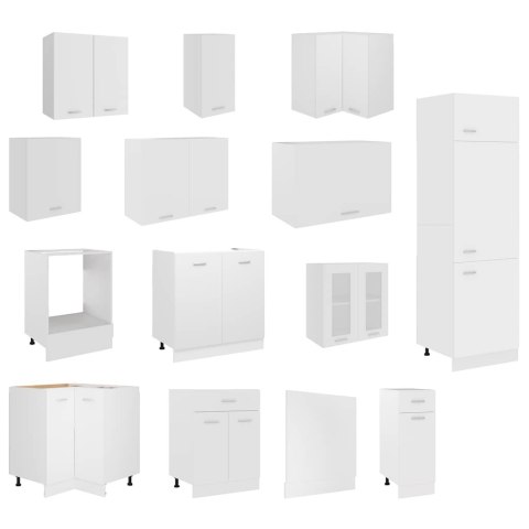 VidaXL 14-cz. zestaw szafek kuchennych, Lyon, biały, płyta wiórowa