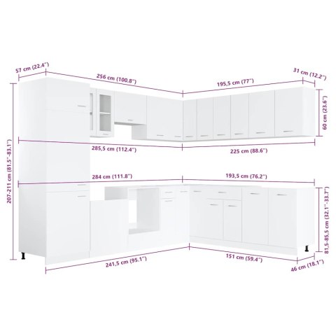 VidaXL 14-cz. zestaw szafek kuchennych, Lyon, biały, płyta wiórowa