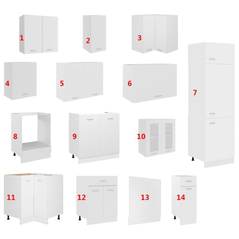 VidaXL 14-cz. zestaw szafek kuchennych, Lyon, biały, płyta wiórowa