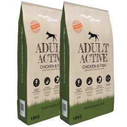 VidaXL Sucha karma dla psów Adult Active Chicken & Fish, 2 szt., 30 kg