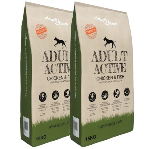 VidaXL Sucha karma dla psów Adult Active Chicken & Fish, 2 szt., 30 kg