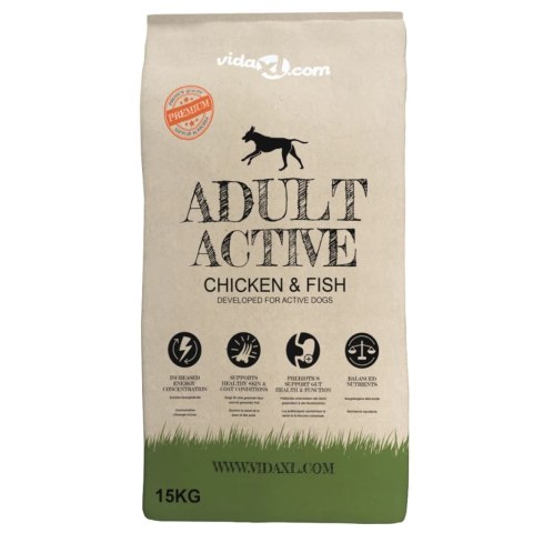 VidaXL Sucha karma dla psów Adult Active Chicken & Fish, 2 szt., 30 kg