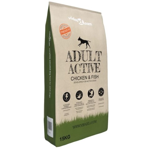 VidaXL Sucha karma dla psów Adult Active Chicken & Fish, 2 szt., 30 kg