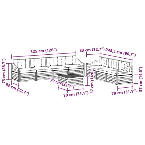 VidaXL Zestaw sof na zewnątrz z poduszką 8 pcs Naturalny i Antracytowy