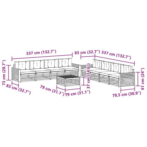 VidaXL Zestaw sof na zewnątrz z poduszką 9 pcs Naturalny i Antracytowy