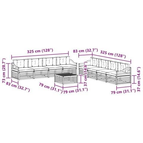 VidaXL Zestaw sof na zewnątrz z poduszką 9 pcs Naturalny i Antracytowy