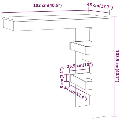 VidaXL Stolik barowy, biały, 102x45x103,5 cm, materiał drewnopochodny