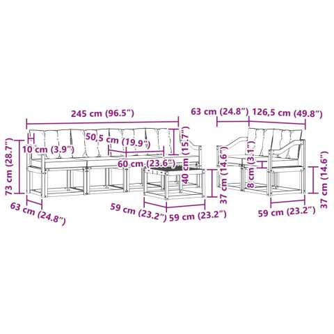 VidaXL Zestaw sof na zewnątrz z poduszką 7 pcs Naturalny i Beżowy