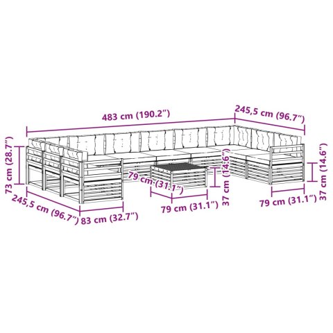 VidaXL Zestawy sof 11 pcs Naturalny i Antracytowy Lite Drewno Akacji