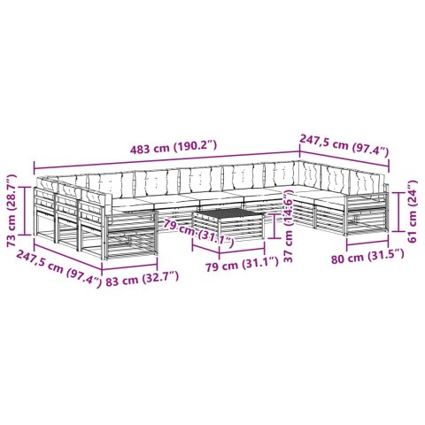 VidaXL Zestawy sof 11 pcs Naturalny i Antracytowy Lite Drewno Akacji