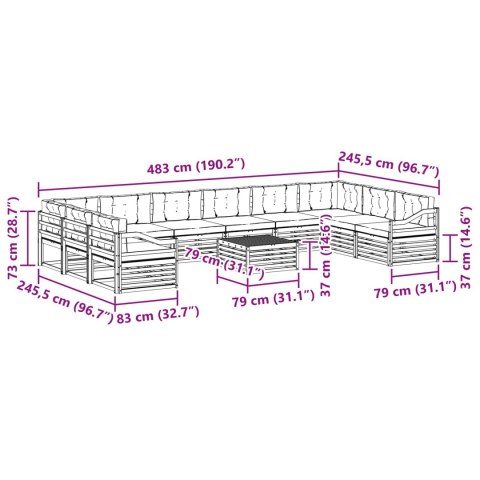 VidaXL Zestawy sof 11 pcs Naturalny i Antracytowy Lite Drewno Akacji