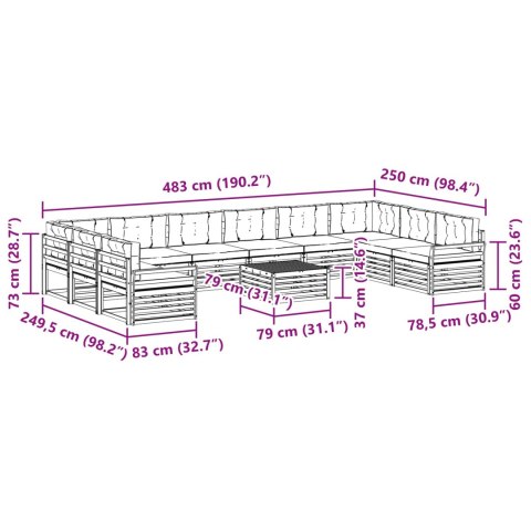 VidaXL Zestawy sof 11 pcs Naturalny i Beżowy Lite Drewno Akacji