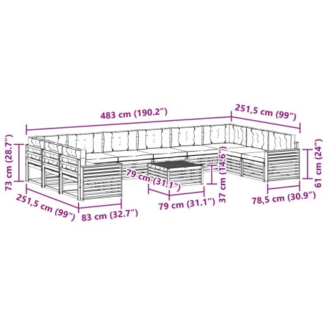 VidaXL Zestawy sof 11 pcs Naturalny i Beżowy Lite Drewno Akacji