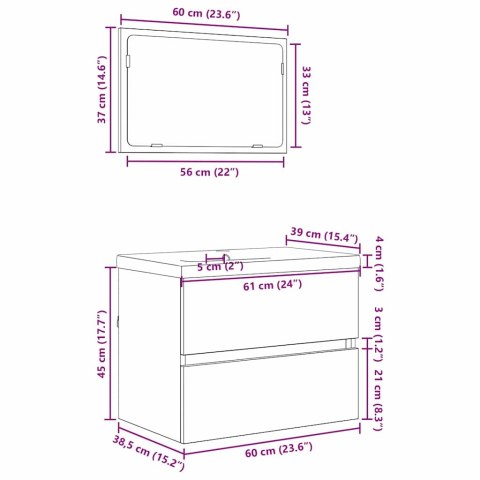 VidaXL Zestaw mebli łazienkowych z szufladą Z lustrem 3 pcs Czarny Dąb
