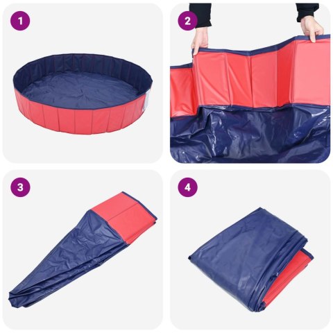 VidaXL Składany basen dla psów czerwony 80 x 80 x 20 cm PVC