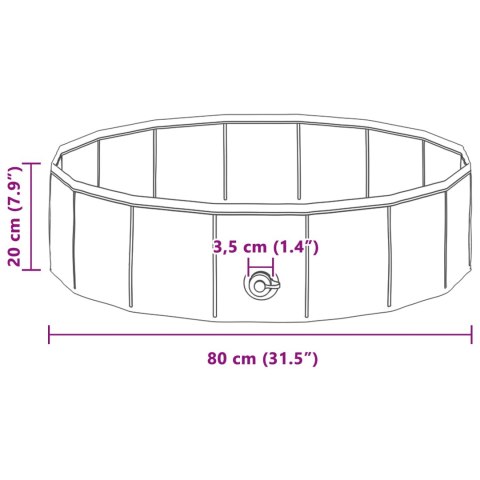 VidaXL Składany basen dla psów czerwony 80 x 80 x 20 cm PVC