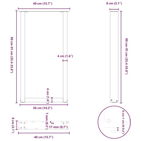 VidaXL Nogi do stołu barowego w kształcie litery U 2 szt. Czarne 40x(90-91) cm Stal