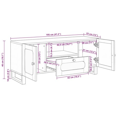 SZAFKA POD TELEWIZOR BRĄZOWY 105X33X46CM DREWNO Z MANGO