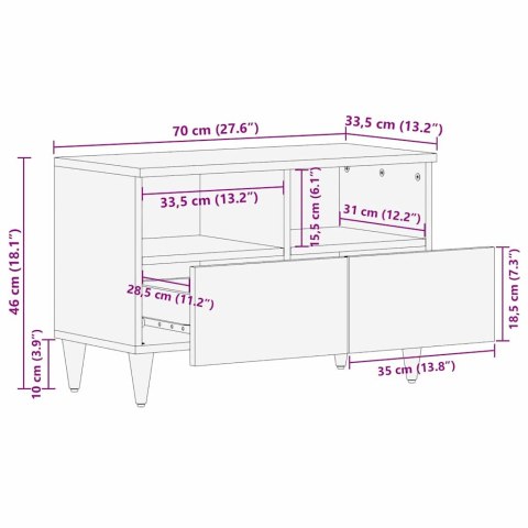SZAFKA POD TELEWIZOR BRĄZOWY 70X33,5X46CM DREWNO Z MANGO
