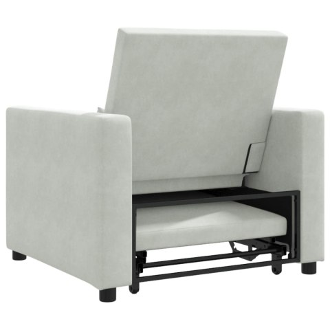 VidaXL Rozkładana sofa jednoosobowa z kółkami Jasnoszary Aksamit