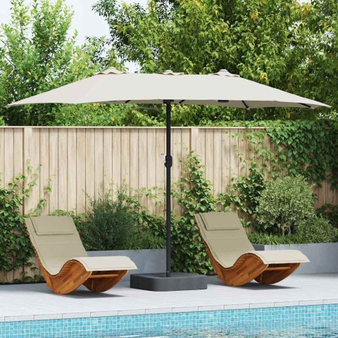 PARASOL OGRODOWY PODWÓJNY 385CM PIASKOWY SKŁADANY NA KORBĘ DUŻY MOCNA STAL