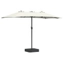 PARASOL OGRODOWY PODWÓJNY 385CM PIASKOWY SKŁADANY NA KORBĘ DUŻY MOCNA STAL