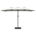 PARASOL OGRODOWY PODWÓJNY 385CM PIASKOWY SKŁADANY NA KORBĘ DUŻY MOCNA STAL