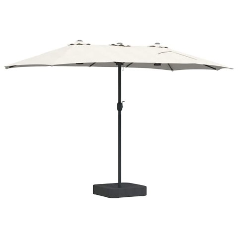 PARASOL OGRODOWY PODWÓJNY 385CM PIASKOWY SKŁADANY NA KORBĘ DUŻY MOCNA STAL