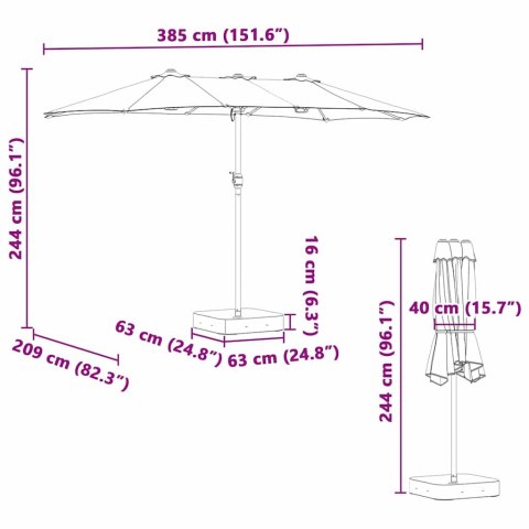 PARASOL OGRODOWY PODWÓJNY 385CM PIASKOWY SKŁADANY NA KORBĘ DUŻY MOCNA STAL