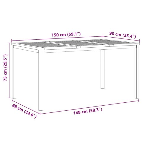 VidaXL StółJadalny Brązowy 150 x 90 x 75 cm Lite Drewno Akacji