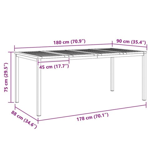 VidaXL StółJadalny Brązowy 180 x 90 x 75 cm Lite drewno teakowe