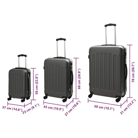 VidaXL Walizka Z blokadą 3 pcs Ciemnoszary 50 x 31 x 78 cm Plastik ABS