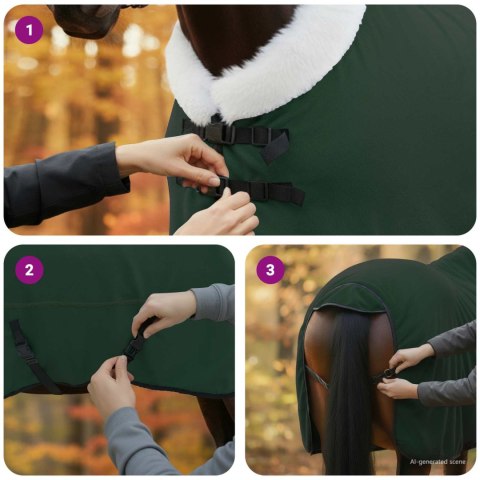 VidaXL Koc dla Koni Pełny ciemnozielony 135 cm Polarowy fleece