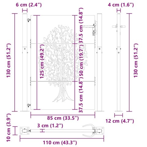 VidaXL Brama ogrodowa Czarny 110 x 130 cm Stal Malowana Proszkowo