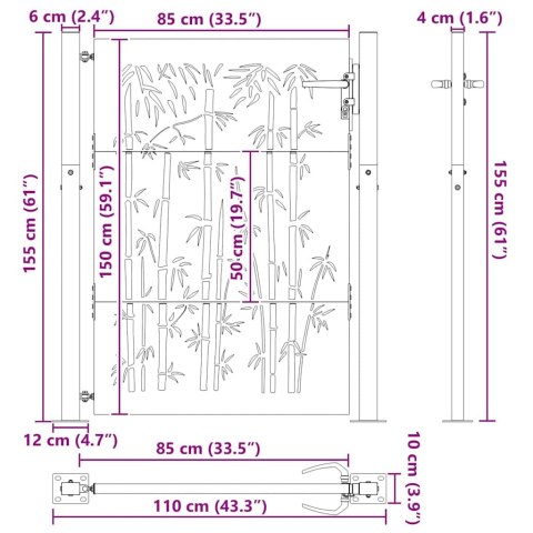 VidaXL Brama ogrodowa Czarny 110 x 155 cm Stal malowana proszkowo